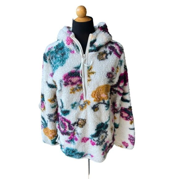 ANTHROPOLOGIE Rosemarie Hooded Sherpa Jacket Teddy Sweater Floral XS - Picture 11 of 12